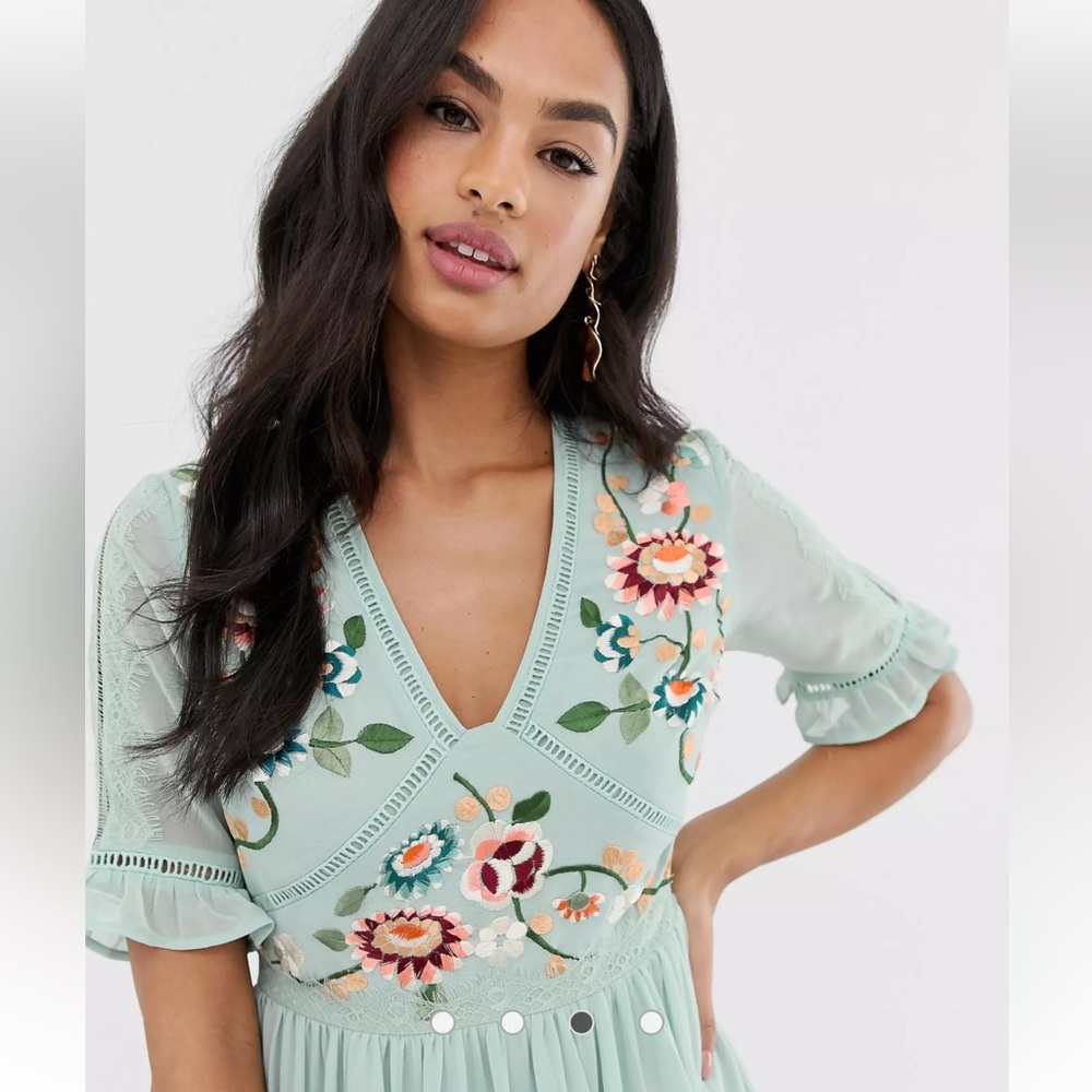 ASOS Blue mint short flower dress in size 2 - Picture 4 of 14